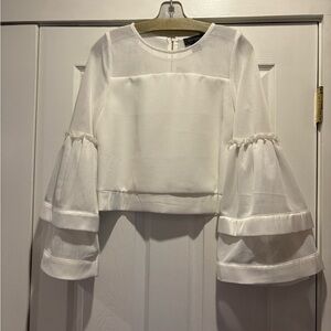 Gracia White Mesh Bell-Sleeve Blouse